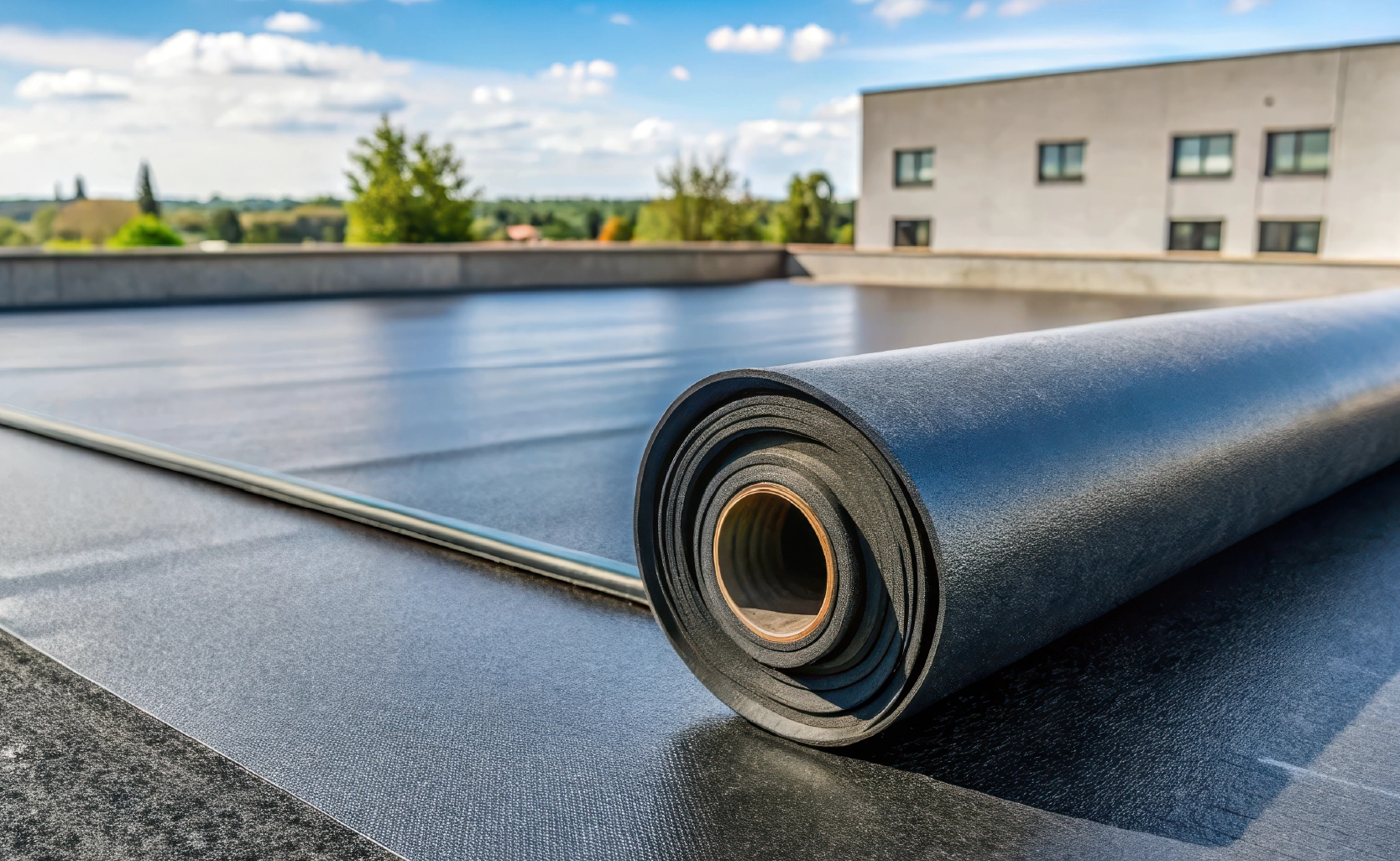 Flat roof done with tailored commercial roofing services.